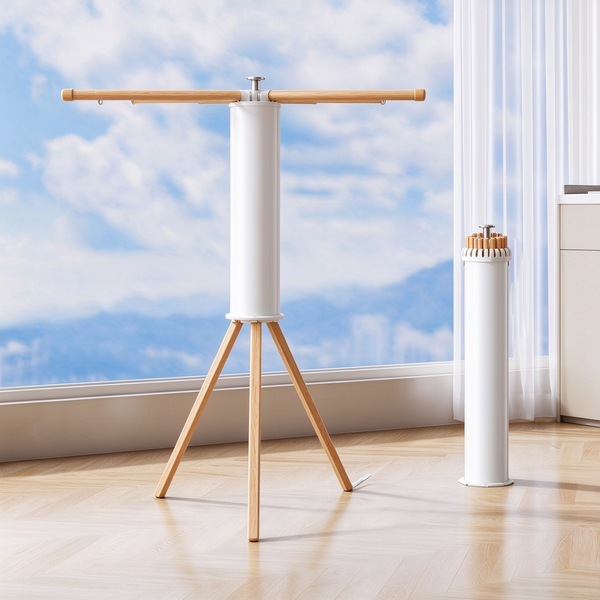 Foldable Rotary Clothes Drying Rack - Solid Wood