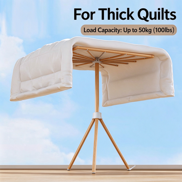Foldable Rotary Clothes Drying Rack - Solid Wood