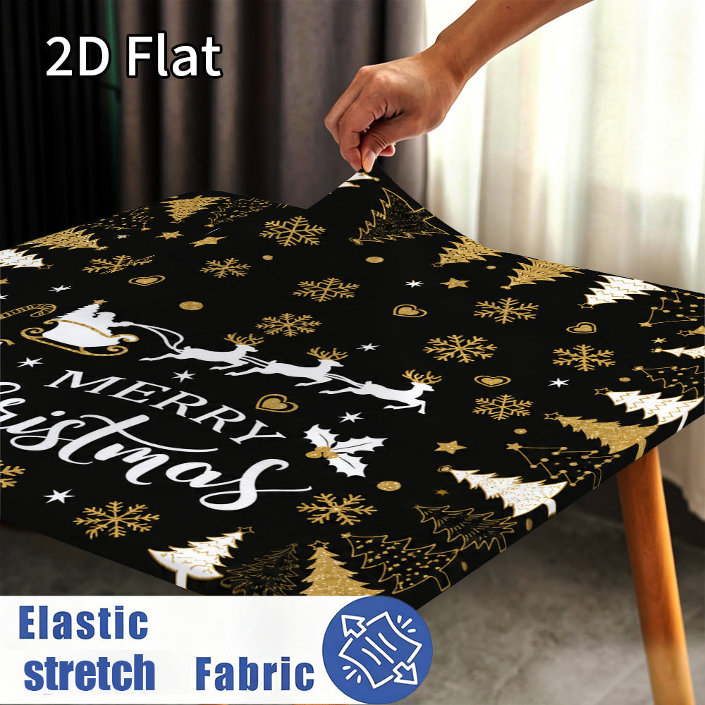 2D Flat Square Print Table Cover with Elastic Edge