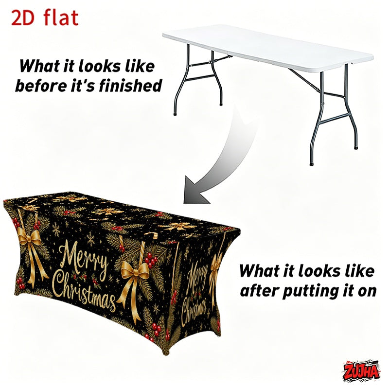 Black Gold Ribbon Bow Candy Cane Christmas table cover