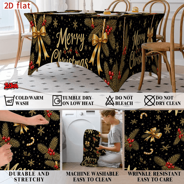 Black Gold Ribbon Bow Candy Cane Christmas table cover