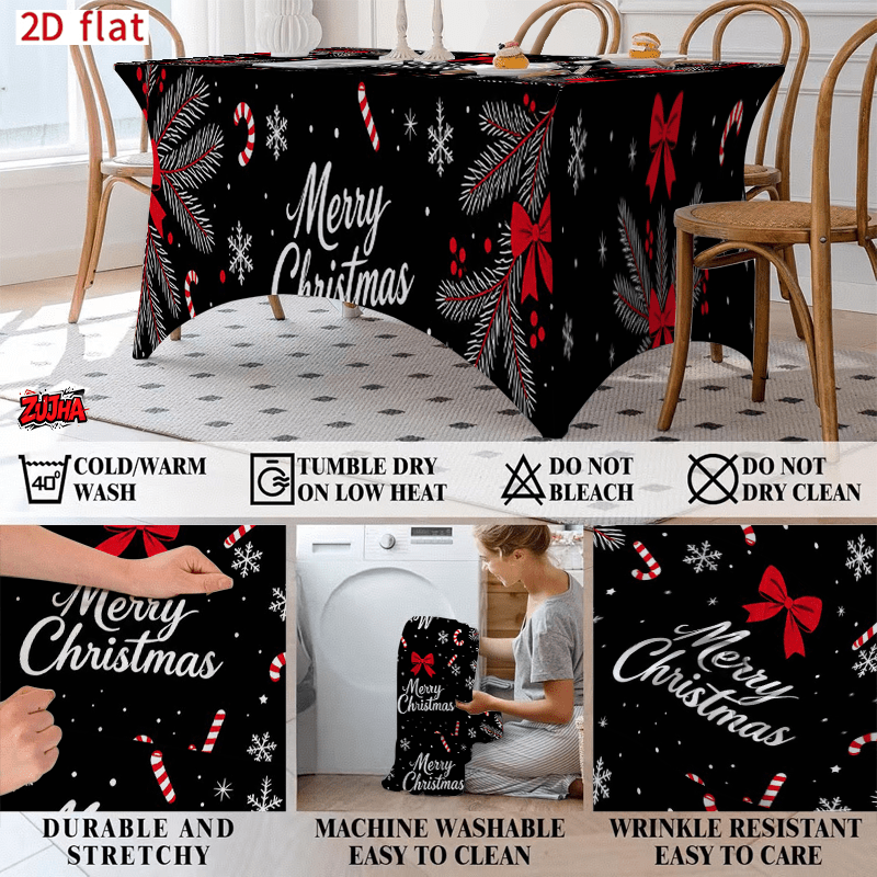 Black Red Ribbon Bow Candy Cane Christmas table cover