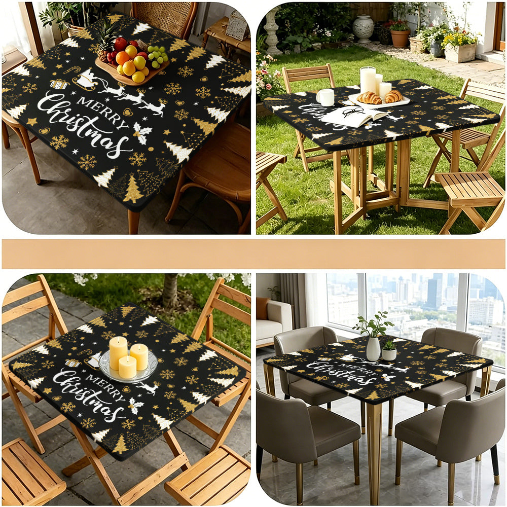 2D Flat Square Print Table Cover with Elastic Edge