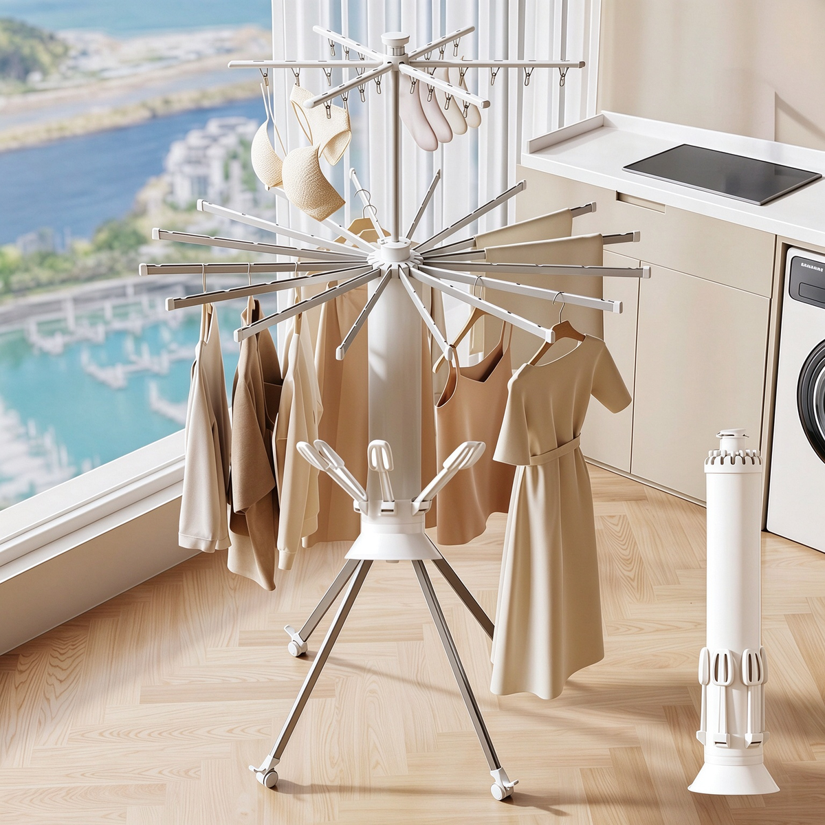 Foldable Rotary Clothes Drying Rack - Carbon Steel