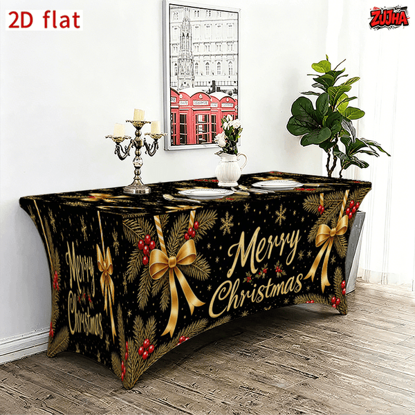 Black Gold Ribbon Bow Candy Cane Christmas table cover