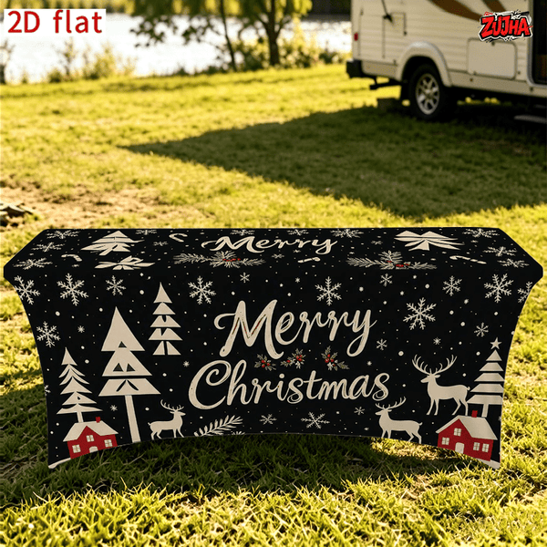 Black Snowy Pine Tree Reindeer Christmas table cover