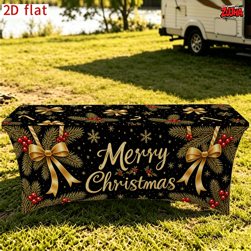 Black Gold Ribbon Bow Candy Cane Christmas table cover