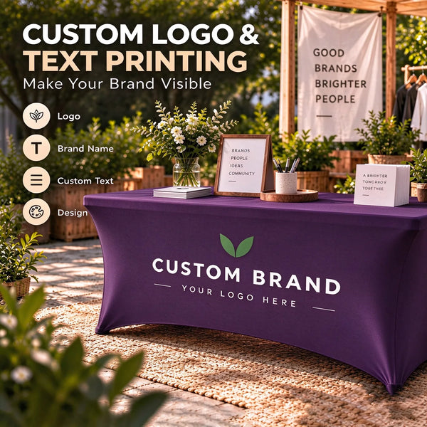 Custom Logo Spandex Table Cover for 6ft & 8ft Rectangular Tables - Personalized Trade Show Tablecloth with Brand Printing for Business Events, Farmers Markets, Exhibitions