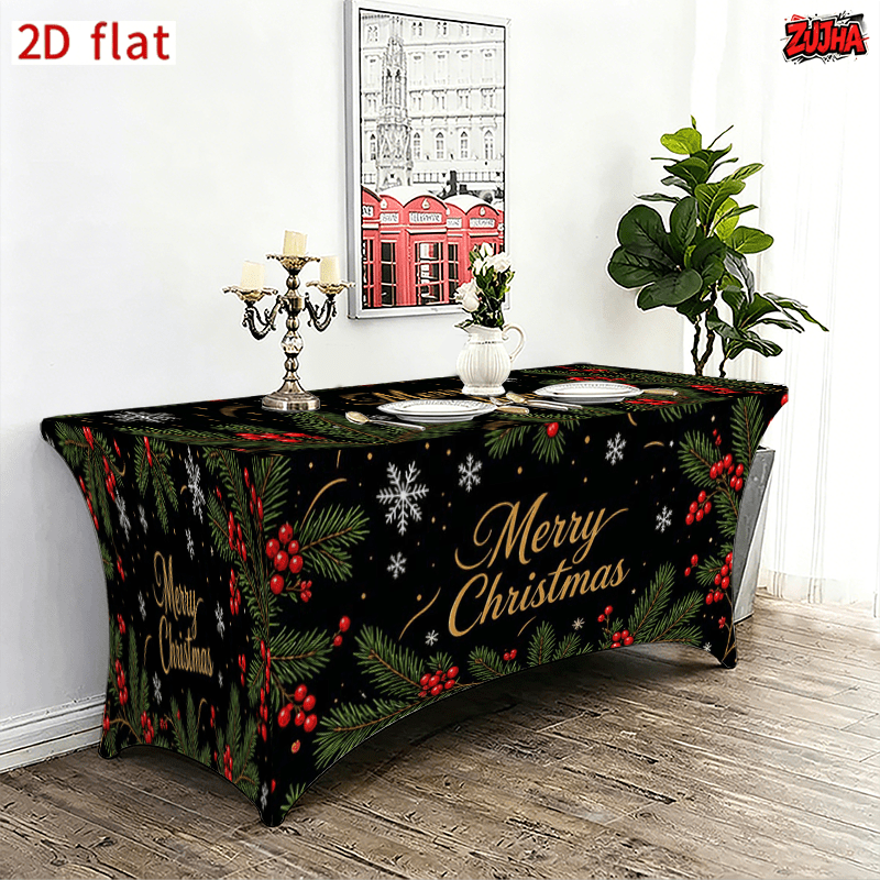 Black Gold Script Pine Needle Christmas table cover