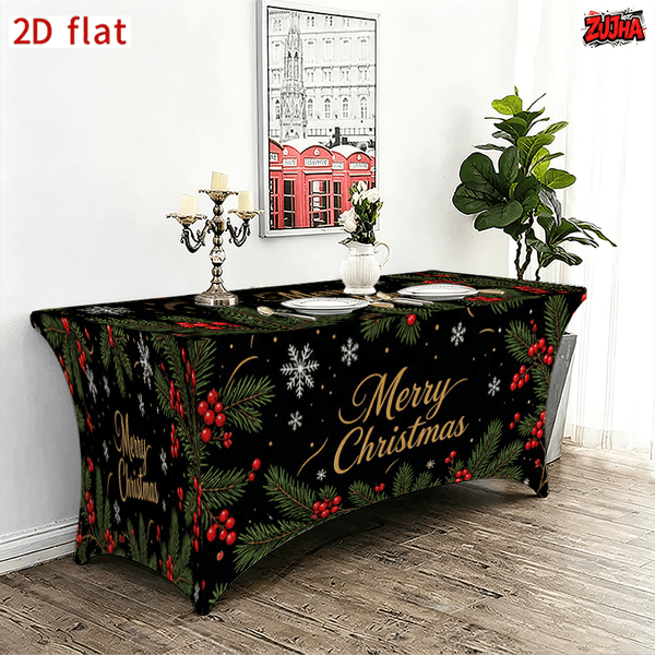 Black Gold Script Pine Needle Christmas table cover