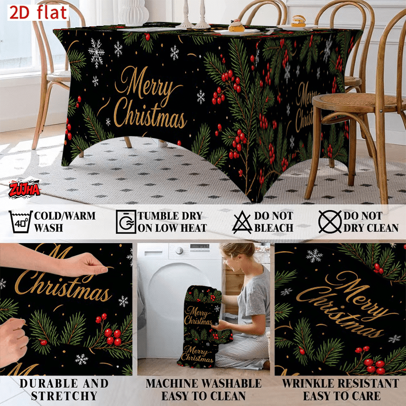 Black Gold Script Pine Needle Christmas table cover