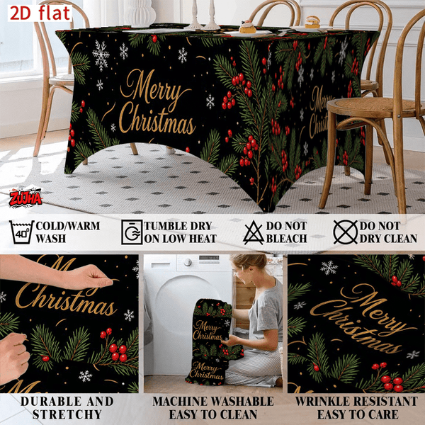 Black Gold Script Pine Needle Christmas table cover