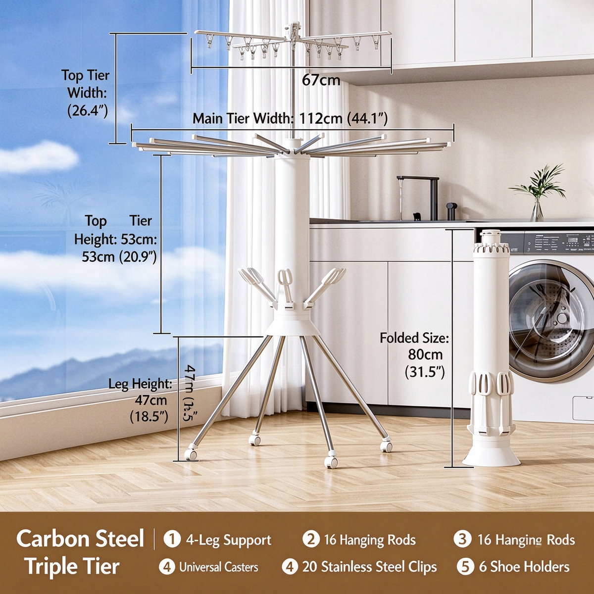 Foldable Rotary Clothes Drying Rack - Carbon Steel
