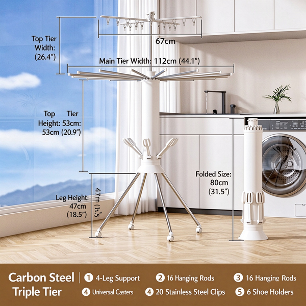 Foldable Rotary Clothes Drying Rack - Carbon Steel