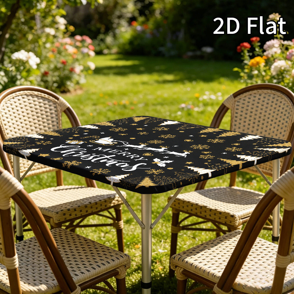 2D Flat Square Print Table Cover with Elastic Edge