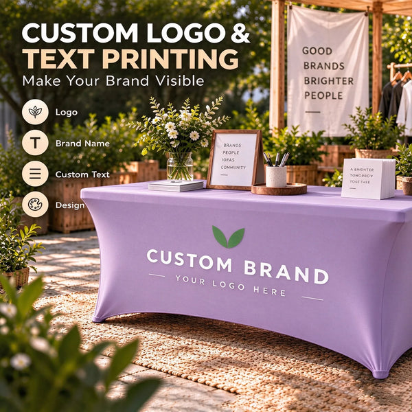 Custom Logo Spandex Table Cover for 6ft & 8ft Rectangular Tables - Personalized Trade Show Tablecloth with Brand Printing for Business Events, Farmers Markets, Exhibitions