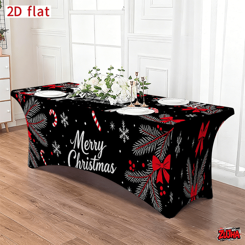 Black Red Ribbon Bow Candy Cane Christmas table cover