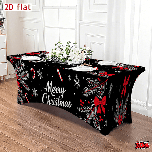 Black Red Ribbon Bow Candy Cane Christmas table cover