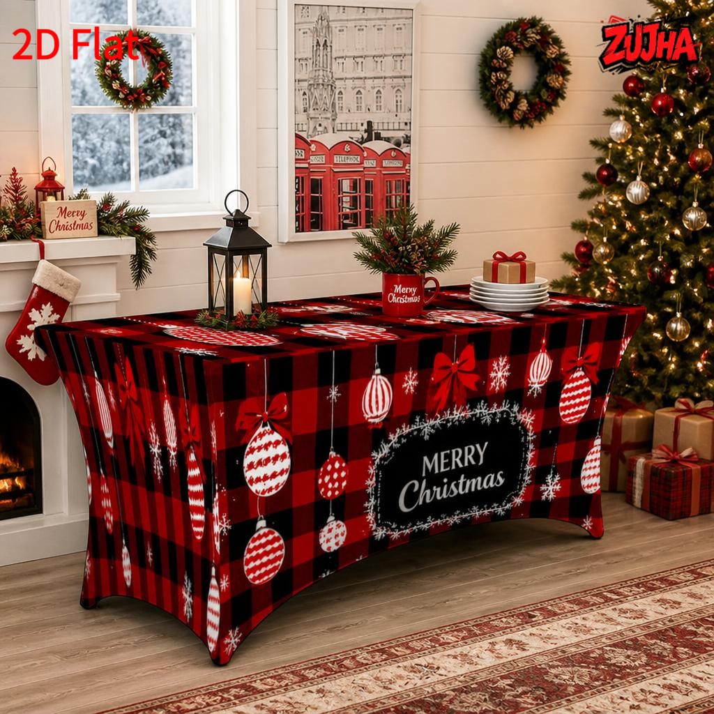 Red Black Buffalo Plaid Christmas table cover