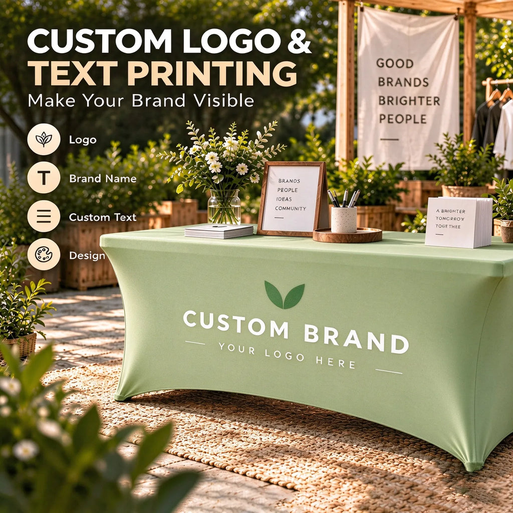 Custom Logo Spandex Table Cover for 6ft & 8ft Rectangular Tables - Personalized Trade Show Tablecloth with Brand Printing for Business Events, Farmers Markets, Exhibitions