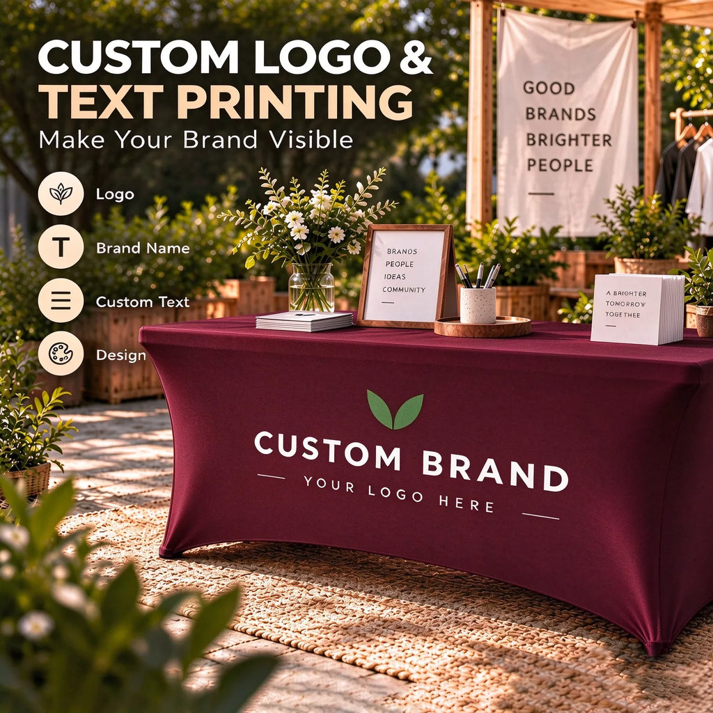 Custom Logo Spandex Table Cover for 6ft & 8ft Rectangular Tables - Personalized Trade Show Tablecloth with Brand Printing for Business Events, Farmers Markets, Exhibitions