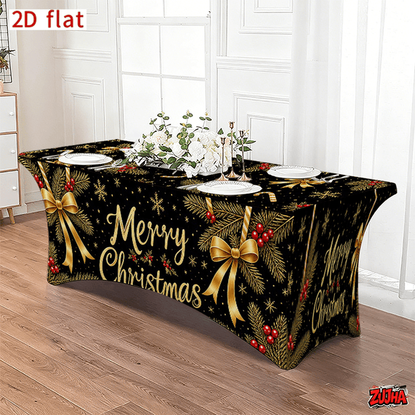 Black Gold Ribbon Bow Candy Cane Christmas table cover