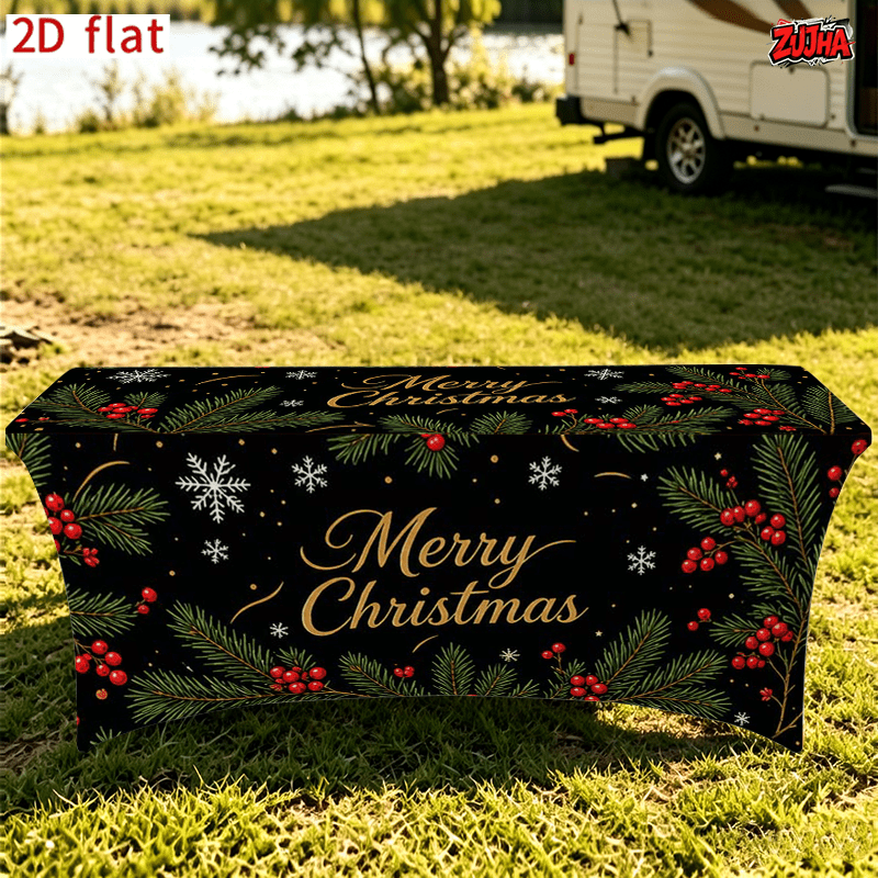 Black Gold Script Pine Needle Christmas table cover