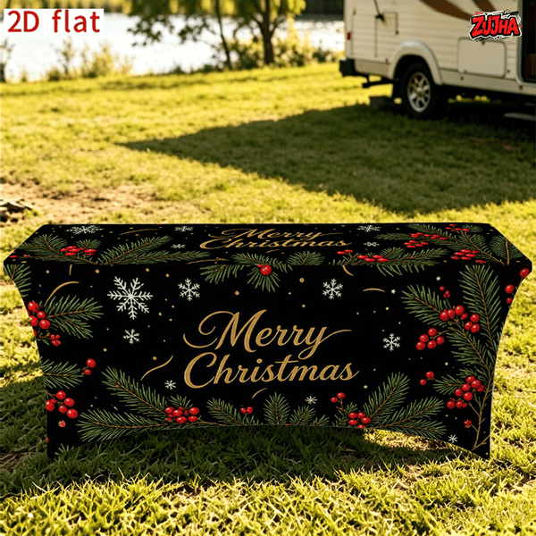 Black Gold Script Pine Needle Christmas table cover