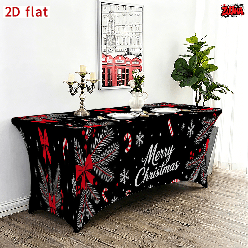Black Red Ribbon Bow Candy Cane Christmas table cover