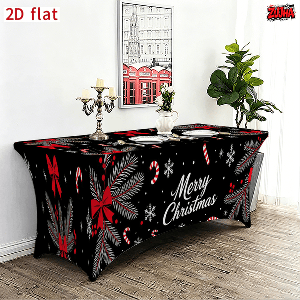 Black Red Ribbon Bow Candy Cane Christmas table cover