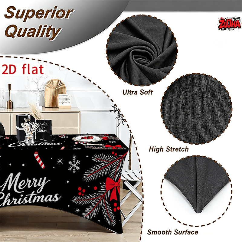 Black Red Ribbon Bow Candy Cane Christmas table cover