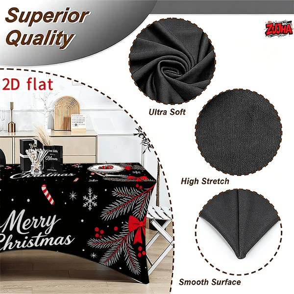 Black Red Ribbon Bow Candy Cane Christmas table cover