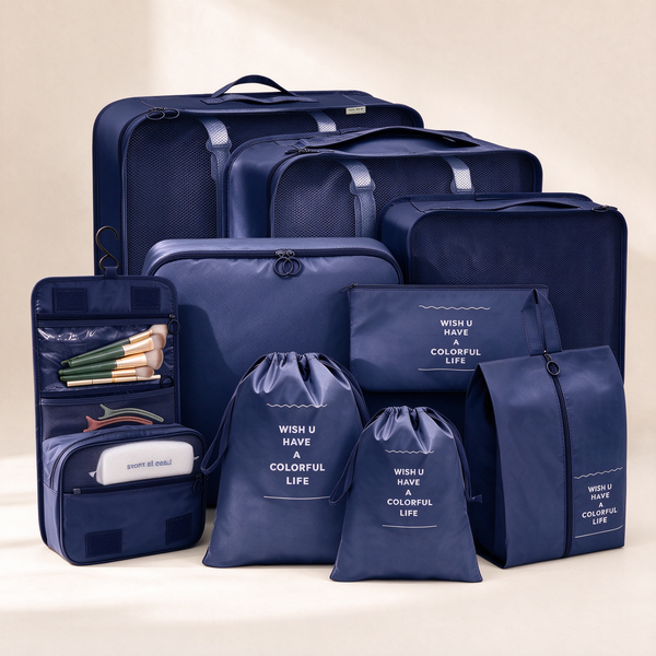 Twill 8-Piece Travel Packing Organizer Set