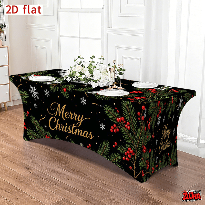 Black Gold Script Pine Needle Christmas table cover