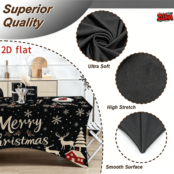 Black Snowy Pine Tree Reindeer Christmas table cover