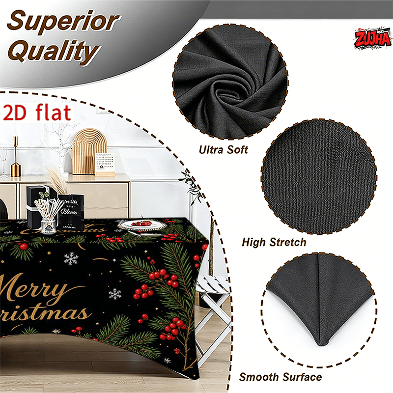 Black Gold Script Pine Needle Christmas table cover