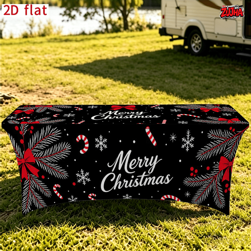 Black Red Ribbon Bow Candy Cane Christmas table cover