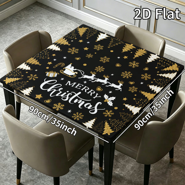 2D Flat Square Print Table Cover with Elastic Edge