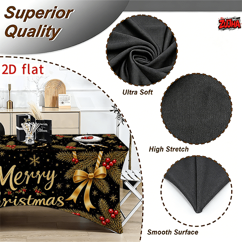 Black Gold Ribbon Bow Candy Cane Christmas table cover