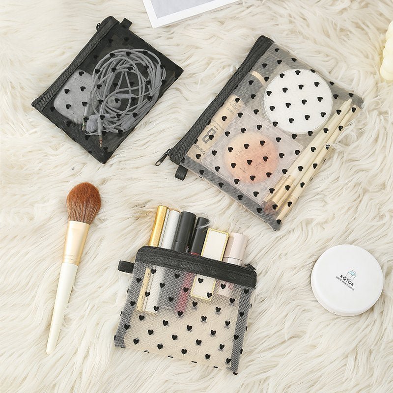 Heart Flocked Mesh Cosmetic Pouch Main image