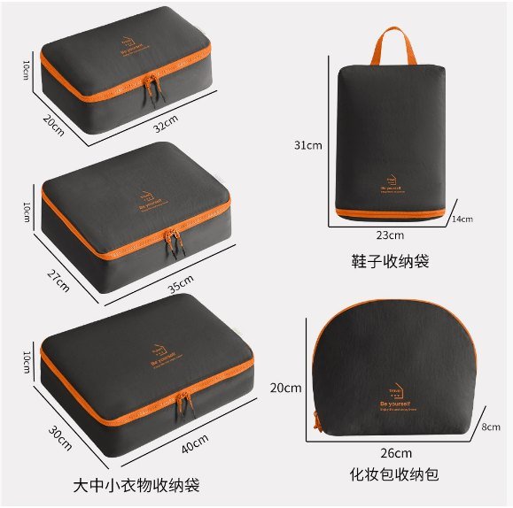 Washed Fabric 5-Piece Travel Organizer Set